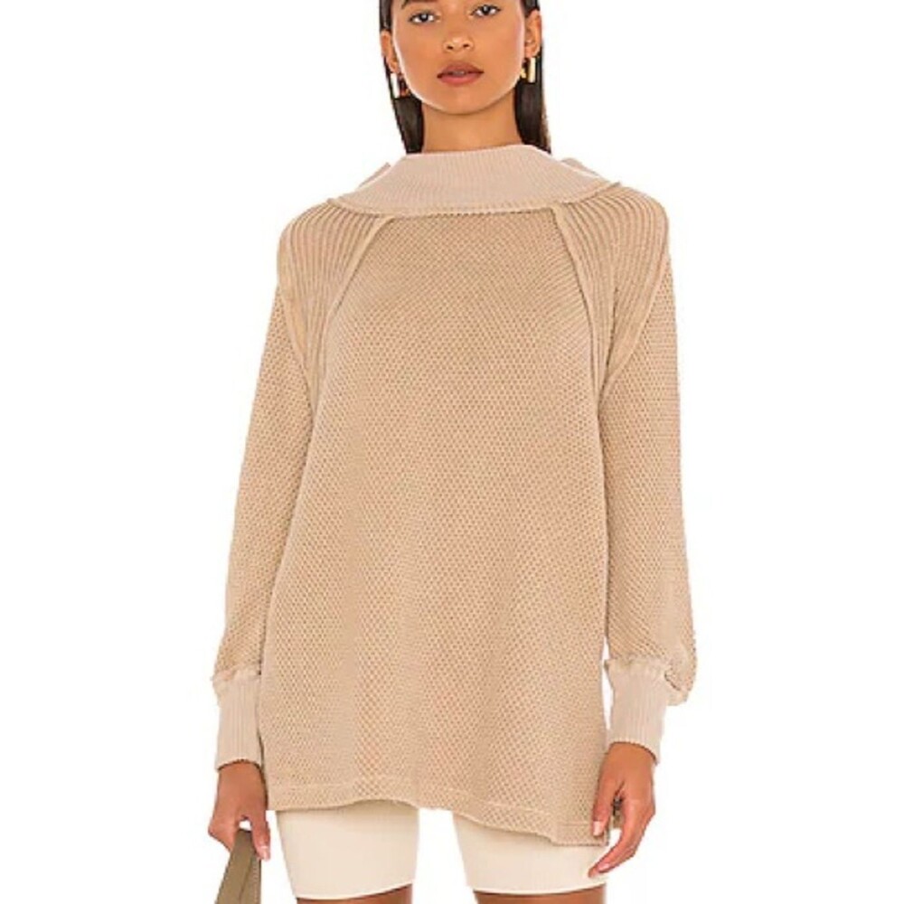 Free People We The Free She’s A Keeper Sweater Women’s L Tan Oversized Boho